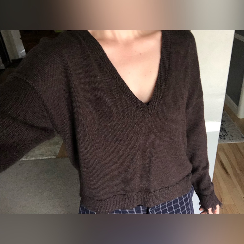 Nation LTD Brown V Neck Sweater Alpaca Cotton Blend - Picture 11 of 11